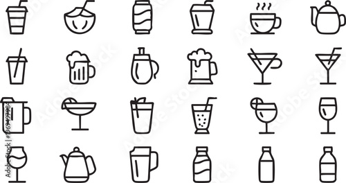 Outline beverage icons for restaurant menus apps and bar branding