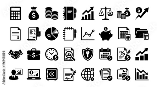 Collection of Business and Finance Icons Representing Growth Strategy and Financial Management
