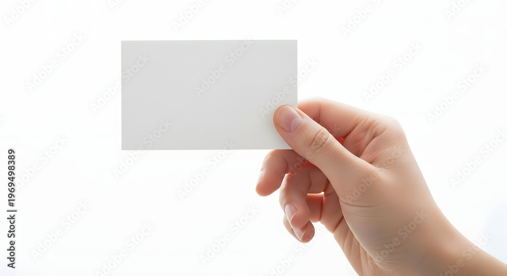 Fototapeta premium A hand holding a blank white card on a plain background