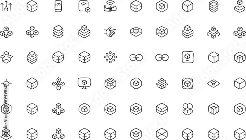 Network and data block icons set for modern technology interfaces