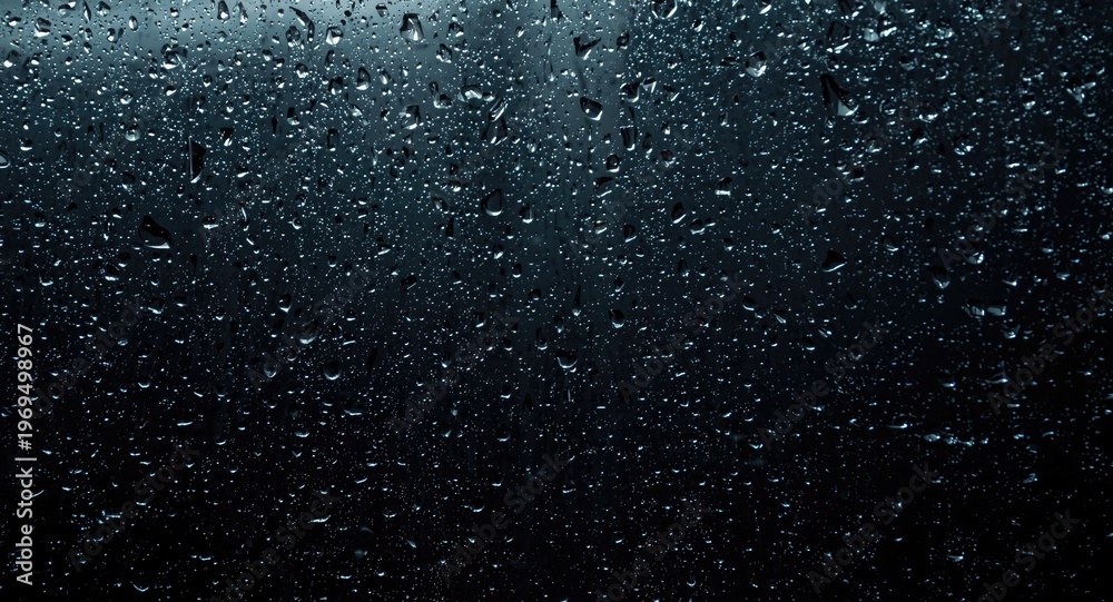 Obraz premium Wet transparent surface with water droplets and dark textured backdrop including copy space