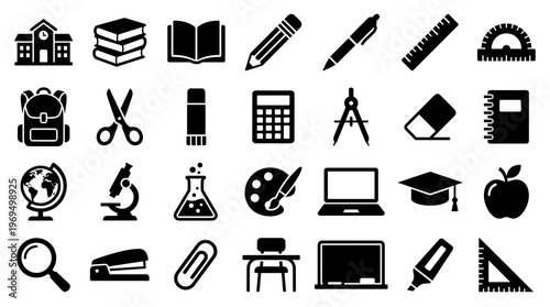 Collection of School and Education Icons for Learning and Study