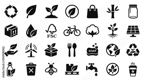 Eco friendly icons set for sustainability and green living concepts