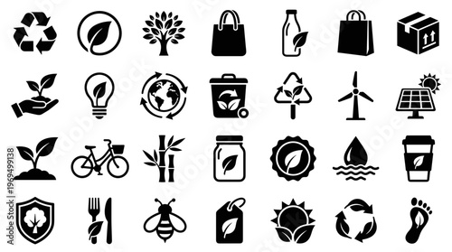 Eco friendly icons set for sustainability and green living concepts