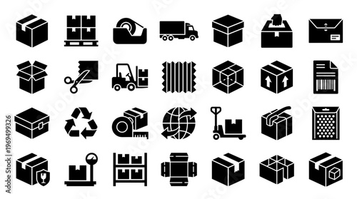 Logistics and delivery icons set representing shipping and package handling services