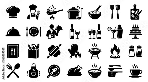 Culinary Icons Collection Cooking Kitchenware Food Service Restaurant Symbols Chef Utensils and Appliances