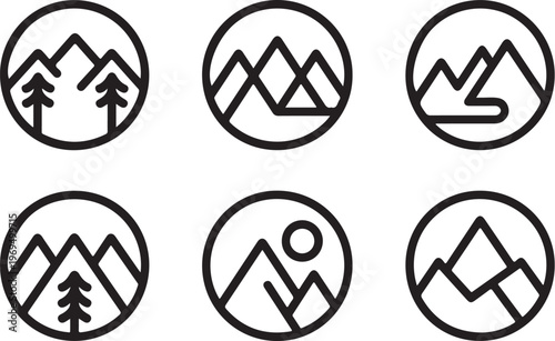 Mountain icons on white background vector graphics set