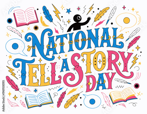 Storytelling Concept Vector Art, National Tell a Story Day Isolated on White
