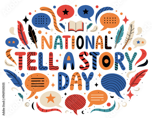 National Tell a Story Day Vector Illustration, Storytelling and Reading Celebration Design