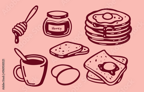A breakfast still life with pancakes and honey