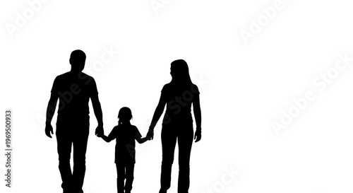 Family Silhouette Walking Together Holding Hands Outdoors