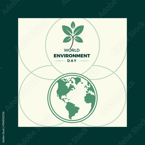 World environment day poster with globe and green leaves