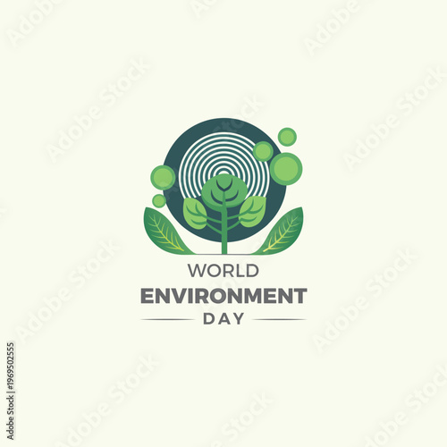 World environment day green logo with leaves and earth