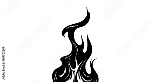 Flame abstract black with wavy lines and white highlights on a solid background featuring fire, icon, symbol with graphic and illustration elements