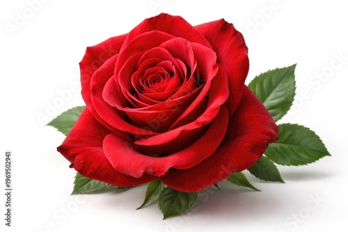 A vibrant red rose with soft petals on a clean white background