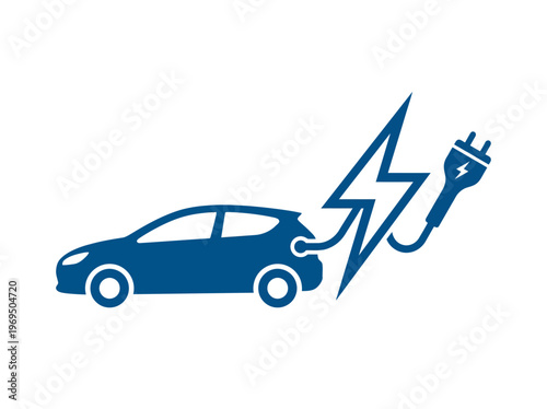 Electric Car Charging Icon: Flat Vector Symbol of Sustainable Transport, Green Energy, and Automotive Powering Technology with Lightning Bolt.