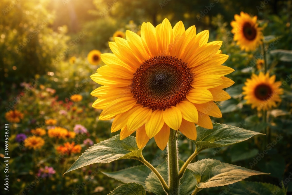 Obraz premium Bright sunflower blooming in a natural garden setting