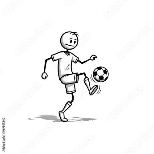 Boy Kicking Soccer Ball Cartoon Style.