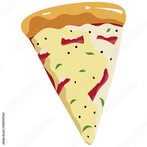 Slice of pizza with toppings illustration