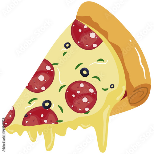 Illustration of a cheesy pepperoni pizza slice