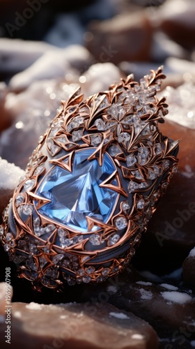 Rustic Copper Ring with Blue Gemstone
