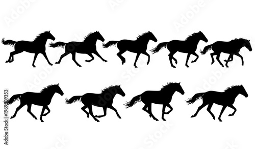 Horse Running Cycle Silhouette – Gallop Animation Frame Sequence Vector Set