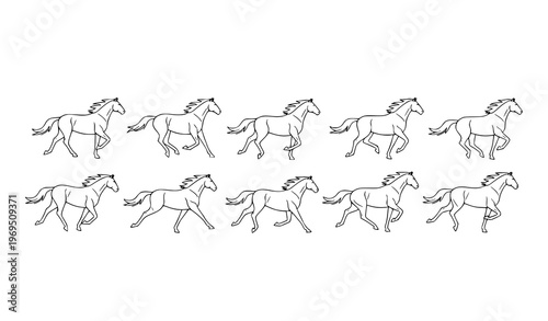 Minimal Horse Run Cycle Icons – Galloping Motion Outline Vector Set