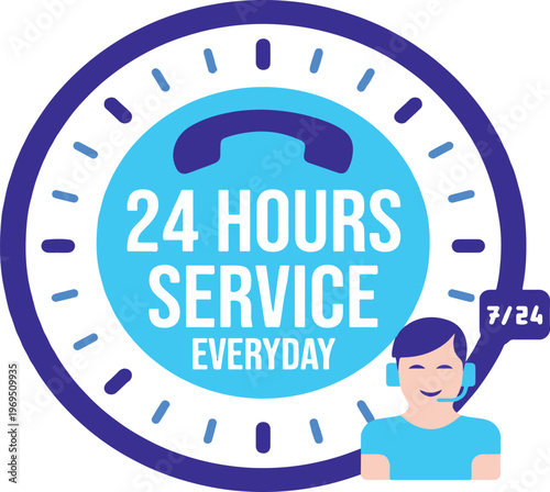 24 Hours Service Everyday Customer Support Icon Vector