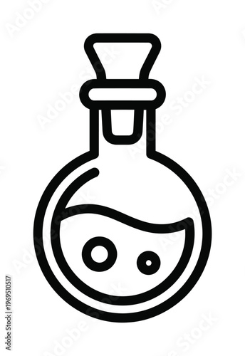 Vector of a round bottle with a cork stopper and a face design on it