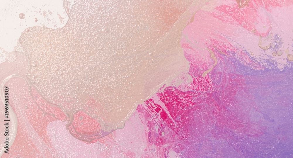 Fototapeta premium Modern art canvas showing oil and acrylic smear textures with pastel neon pink violet beige brushstroke grainy background