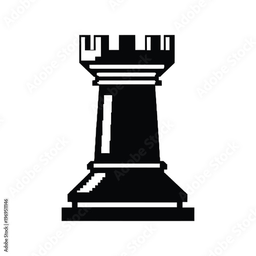 Vector of a chess piece, specifically a rook, standing alone on a plain background