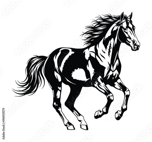 Vector of a galloping horse with a dynamic pose and flowing mane