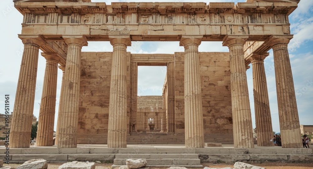 Fototapeta premium Greek temple with intricately carved stone pillars and impressive arches