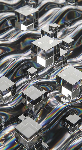 Crystal cubical array with undulating metallic refraction background