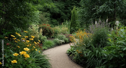 Tranquil curved garden trai...
