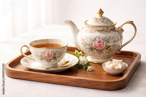 Floral Tea Cup and Teapot o...