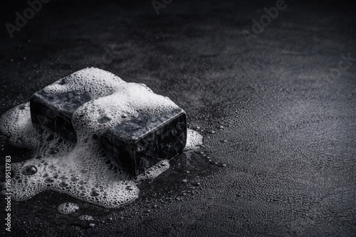 Black soap bar with white f...