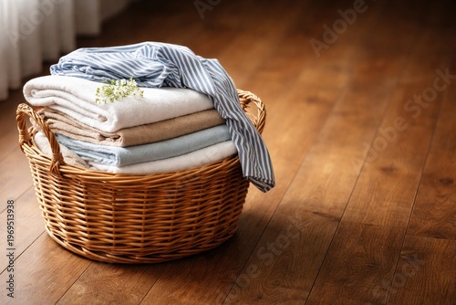 Clean laundry in a wicker b...