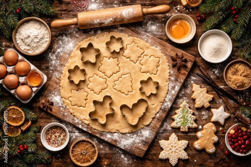 Holiday baking flat lay wit...