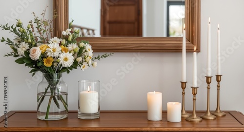 Wood frame with flower vase...
