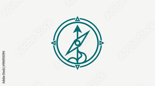 Minimalist Teal Compass on White Background