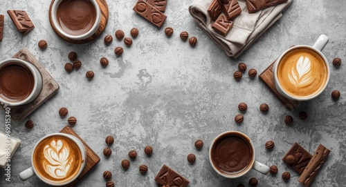 Top view of coffee and choc...