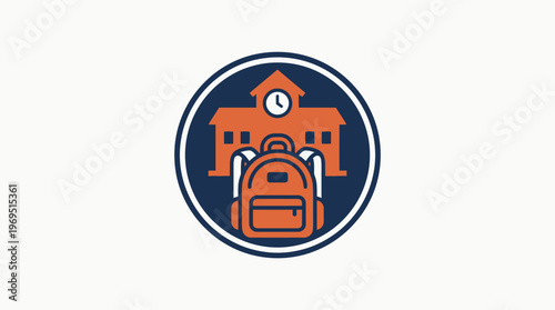 School Icon Design with Backpack and Building