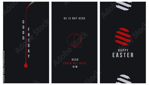 Good Friday and Easter celebration greetings card design with symbolic imagery minimalist graphic illustrations