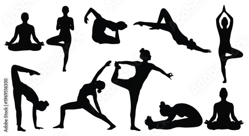 Yoga poses in various meditation stances.