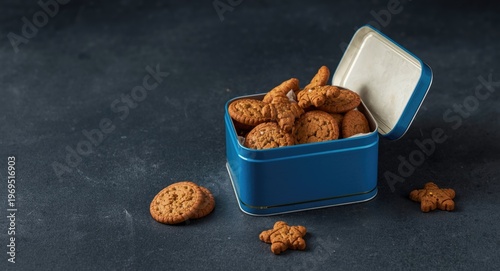 Tin box colored blue with g...