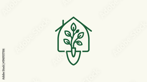 Home Gardening Logo Plant Growing Inside a House Shell
