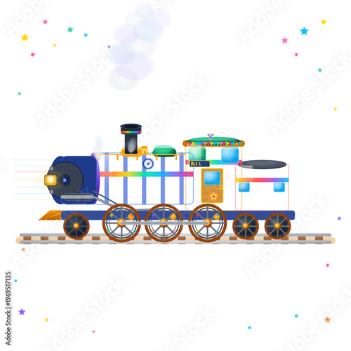 Colorful Vintage Steam Locomotive Retro Rainbow Train Vector Illustration Transparent Background