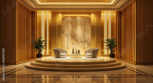 Luxury hotel lobby with gol...