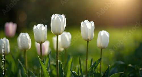 White tulips on green stems...